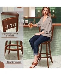 Gymax 4PCS 30.5'' Bar Height Chairs Swivel Bar Stools w/ Rubber Wood Frame