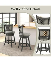 Gymax Swivel Bar Stools Set of 2 w/ Soft-padded Back and Seat Sturdy Wooden Frame