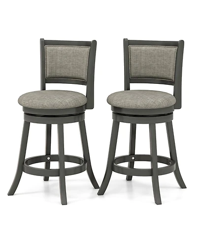 Gymax Swivel Bar Stools Set of 2 w/ Soft-padded Back and Seat Sturdy Wooden Frame