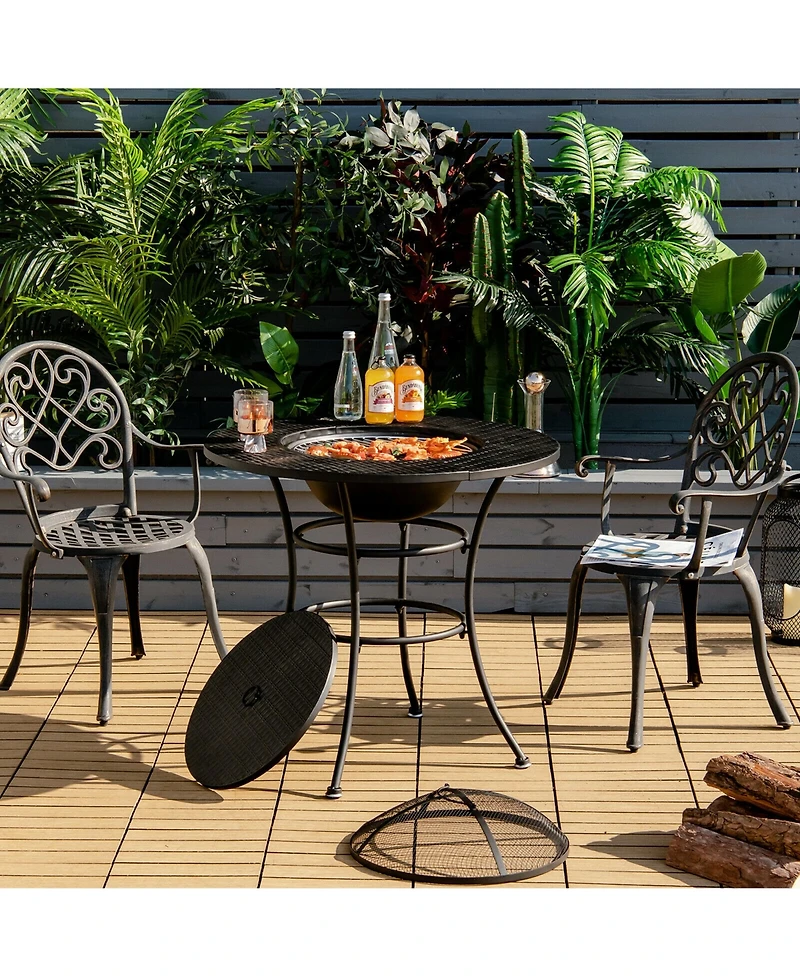 Gymax 31.5'' Patio Fire Pit Dining Table Charcoal Wood Burning W/ Cooking Bbq Grate