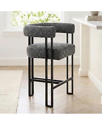 Maison Boucle Upholstered Counter Height Stool with Arms, Metal Frame 1 Pc