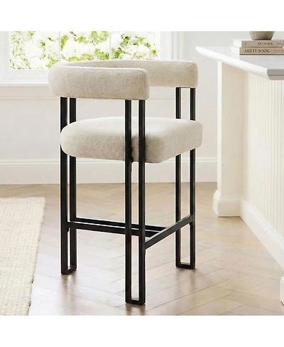 Maison Boucle Upholstered Counter Height Stool with Arms, Metal Frame 1 Pc