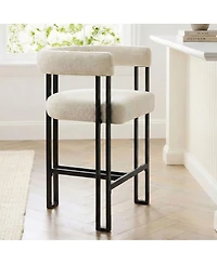 Maison Boucle Upholstered Counter Height Stool with Arms, Metal Frame 1 Pc