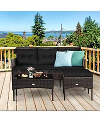 Gouun 3-Piece Outdoor Rattan Sectional Sofa Set with Ottoman and Coffee Table