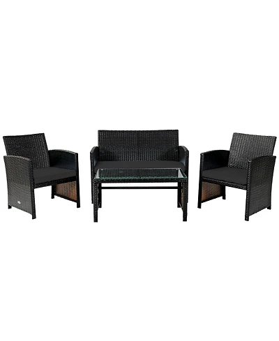 Gouun 4-Piece Patio Rattan Seating Set with Loveseat, Chairs, and Coffee Table