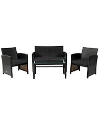 Gouun 4-Piece Patio Rattan Seating Set with Loveseat, Chairs, and Coffee Table