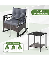 Gouun 3-Piece Outdoor Rocking Wicker Bistro Set with Acacia Wood Table