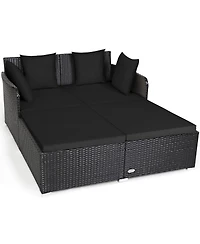 Gouun Outdoor Rattan Daybed with Upholstered Cushions and Pillows