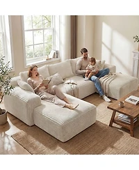 Famapy 3-Piece U-Shaped Sectional Sofa Set With Pillows, Corduroy Convertible Couch