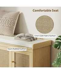 Yigii Shoe Bench Woven Rattan Doors Storage Cushion Adjustable Shelves 9 Pairs Boho Style Entryway Bedroom Living Room