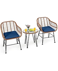 Gouun 3-Piece Patio Rattan Bistro Set with Cushioned Armchairs