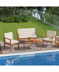 Gouun 4-Piece Acacia Wood Patio Furniture Set with Loveseat and Cushions