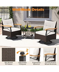Gouun 3-Piece Outdoor Swivel Wicker Chair Set with Tempered Glass Side Table