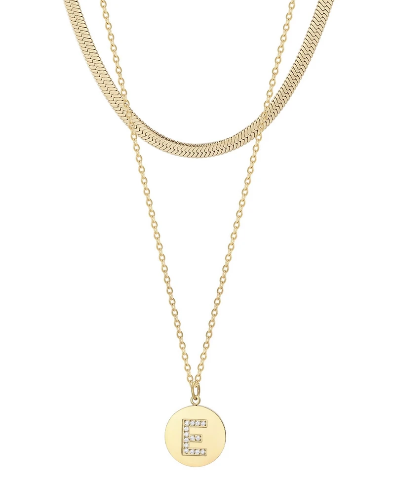 Adornia Cubic Zirconia Gold 2-Piece Initial and Herringbone Necklace Set