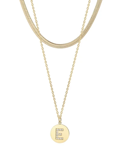 Adornia Cubic Zirconia Gold 2-Piece Initial and Herringbone Necklace Set