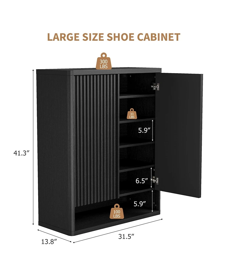 homfan 31.5 Shoe Cabinet with Fluted Door and Adjustable Shelves, Narrow Entryway Storage