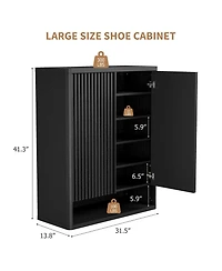 homfan 31.5 Shoe Cabinet with Fluted Door and Adjustable Shelves, Narrow Entryway Storage