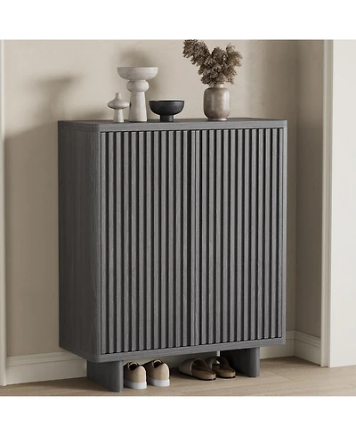 homfan 5 Tier Shoe Cabinet with Fluted Door, 13.7 x 31.6 x 41.5 in