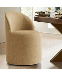 Maison Boucle Linen Upholstered Rolling Dining Chair with Casters Swivel 1 Piece