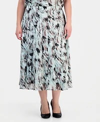 Kasper Plus Printed Pull-On Midi Skirt