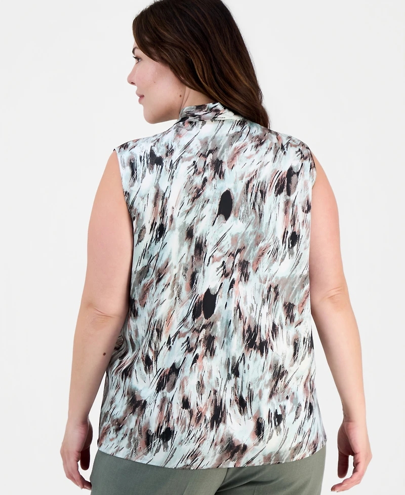Kasper Plus Printed Tie-Neck Sleeveless Top