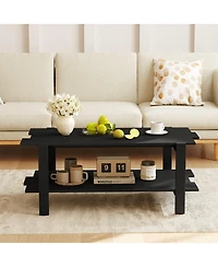 Slickblue 2 Tier Wood Coffee Table Slatted Design Storage Shelf