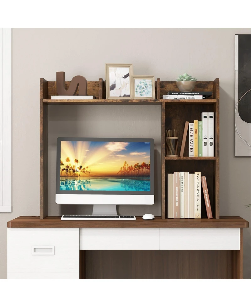 Sugift Three Tier Desk Bookshelf with Open Shelves for Home Office