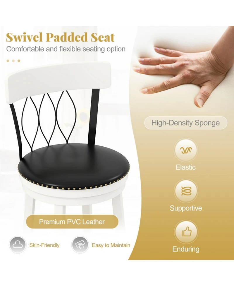 Gouun 26 in Swivel Upholstered Faux Leather Counter Height Bar Stools Set of 2 and Tufted Back