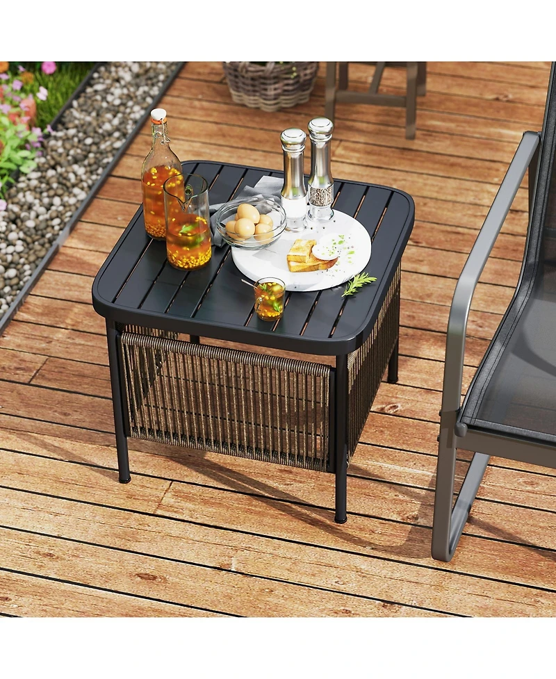 sumyeg Outdoor Side Table with Umbrella Hole and Storage Shelf