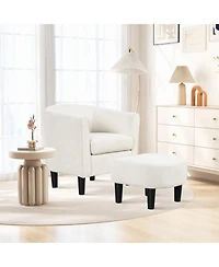 Gouun Upholstered Teddy Velvet Barrel Chair with Ottoman Footrest