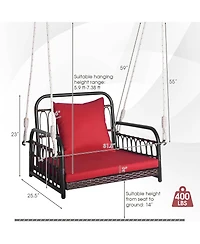 Gymax Single Person Hanging Swing Outdoor Hanging Seat w/ Back Cushion and Seat Cushion