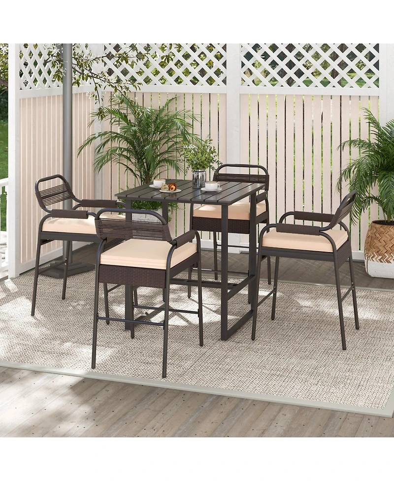 sumyeg 5-Piece Rattan Counter Height Set with 4 Stools and Polywood Bar Table