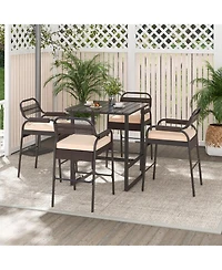 sumyeg 5-Piece Rattan Counter Height Set with 4 Stools and Polywood Bar Table