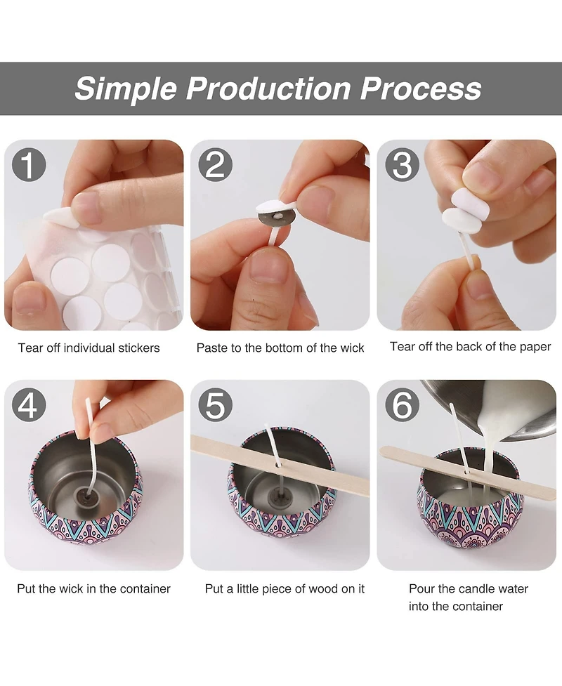 Gnuadz Pre Waxed Cotton Candle Wicks With Metal Sustainer Tabs For Pillar Making Diy 3.5in 6in 8in 300pcs