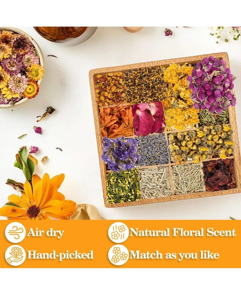 Gnuadz Dried Herbs Kit Botanicals Bulk 14 Bags Dry Flowers Soap Candle Perfume Bath Bombs Making Supplies Fragrance Sachet Diy