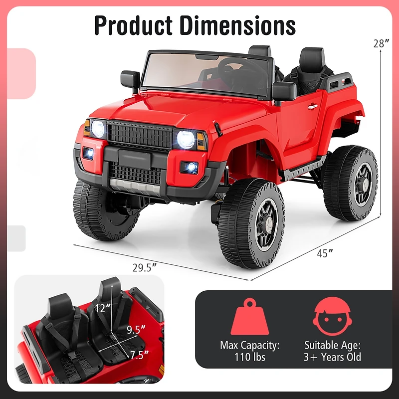 Slickblue Kids 24V Ride-On Car, 2-Seater with Remote Control and 4WD Switchable