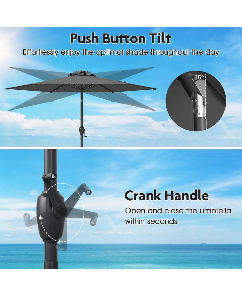 Sugift 7.5 ft Solar Powered Patio Umbrella with Led Lights and Crank