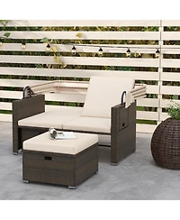 Sugift Outdoor Patio Rattan Daybed with Retractable Canopy and Backrests
