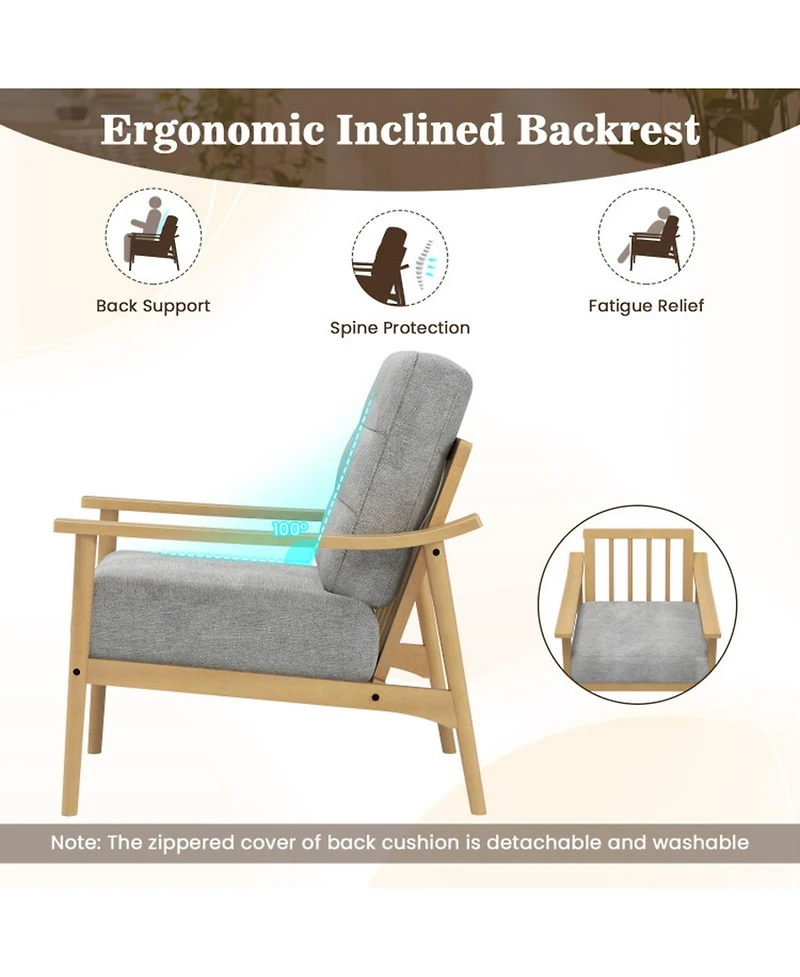 Gouun Modern Accent Chair with Rubber Wood Armrests and Legs