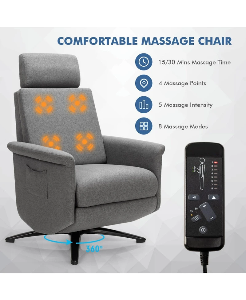 Gouun Swivel Massage Recliner Sofa with Adjustable Headrest
