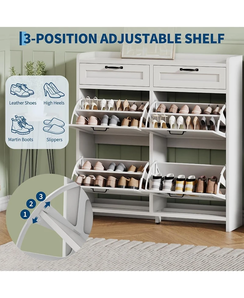 Homfan Shoe Cabinet with 4 Flip Drawers & 2 Top Drawers, Wooden Organizer Adjustable Shelf, Freestanding Storage Cabinets