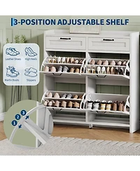 Homfan Shoe Cabinet with 4 Flip Drawers & 2 Top Drawers, Wooden Organizer Adjustable Shelf, Freestanding Storage Cabinets