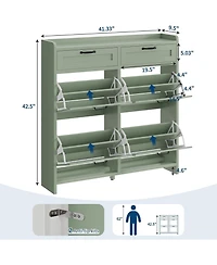 Homfan Shoe Cabinet with 4 Flip Drawers & 2 Top Drawers, Wooden Organizer Adjustable Shelf, Freestanding Storage Cabinets
