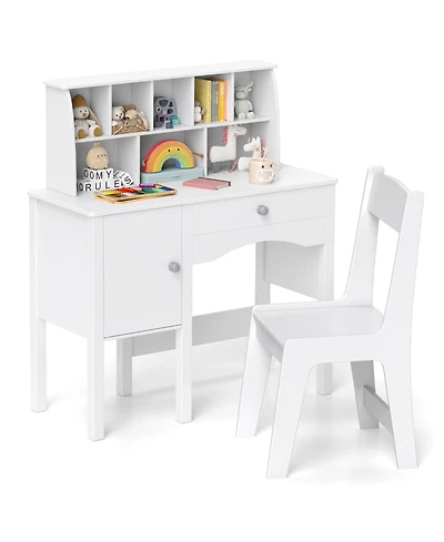 Sugift Kids Study Desk and Chair Set with Chair Hutch and Storage Cabinet for 3+ Years