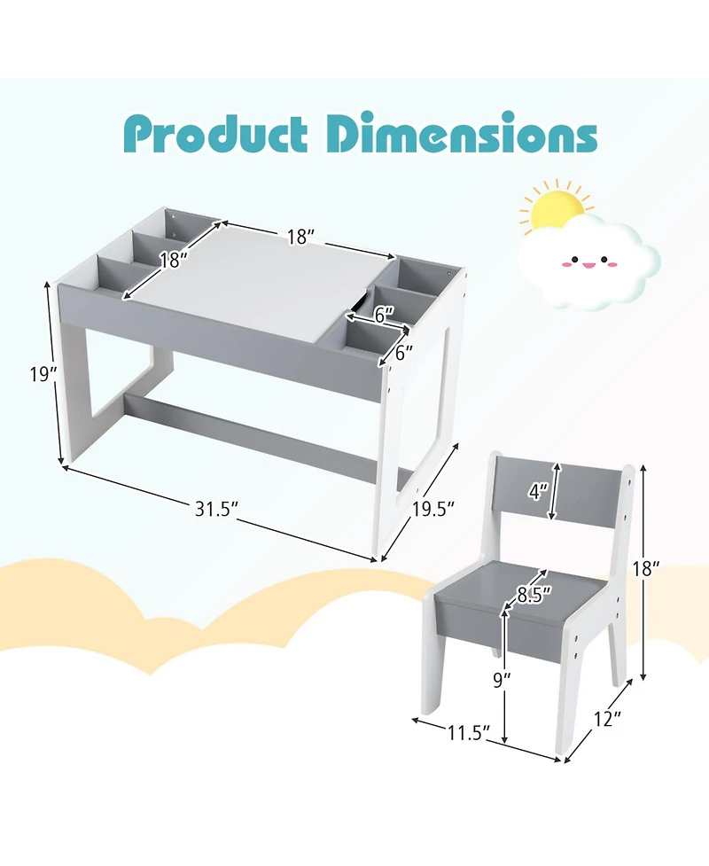 Sugift Multifunctional Kids Table and 2 Chairs Set with Chalkboard