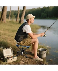 Sugift Folding Camping Stool Swivel Hunting Chair with Anti Sink Feet