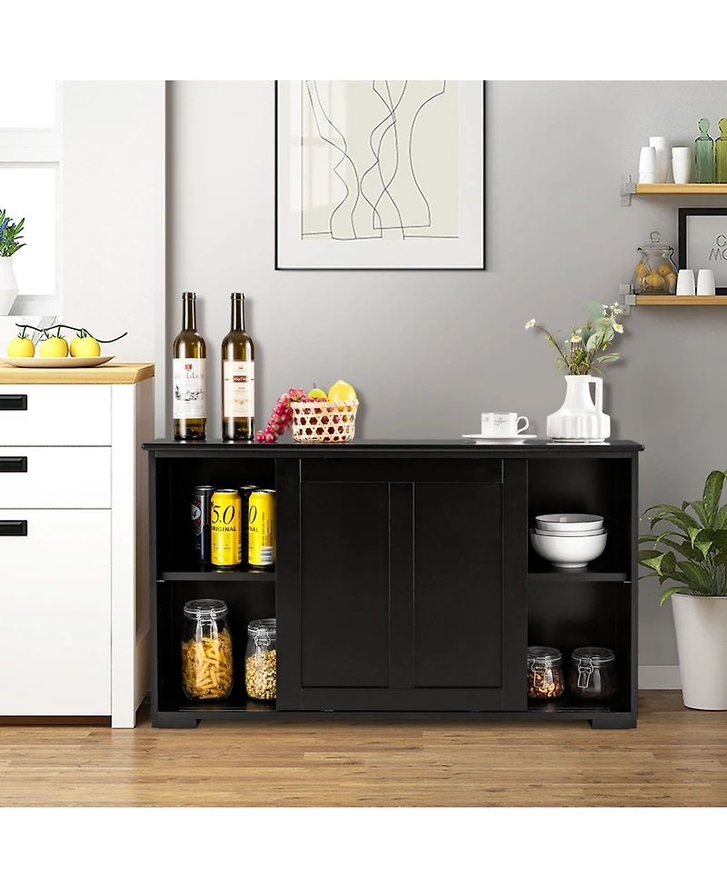 Sugift Kitchen Storage Cabinet with Sliding Door and Shelves