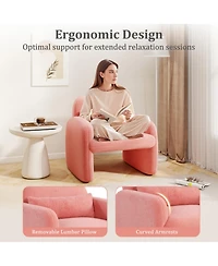 Gouun Modern Sherpa Accent Chair with Waist Pillow and Curved Armrests