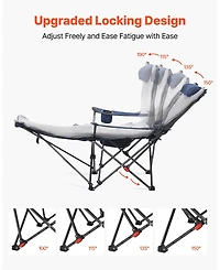 Sugift Reclining Camping Chair 4 Adjustable Positions Folding Lounger with Footrest