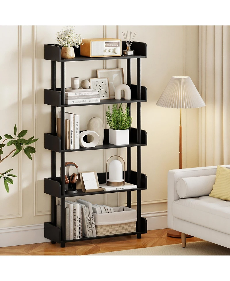 Sugift Five Tier Open Bookcase Industrial Storage Display Shelf